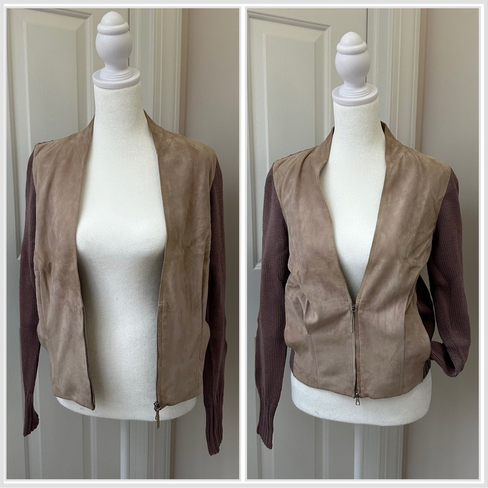 Fabiana Filippi two-tone chamois leather and cotton, waist cut jacket